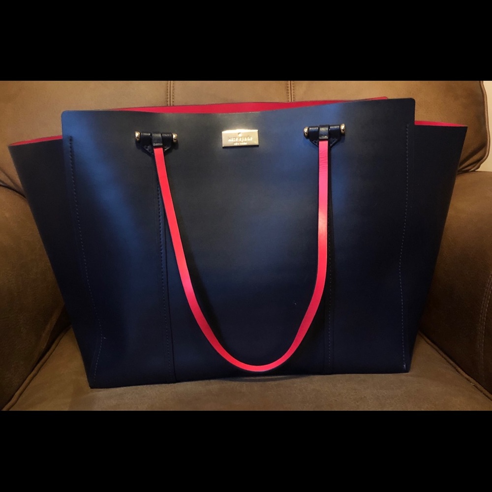 Authentic Kate Spade navy/red tote, like new!